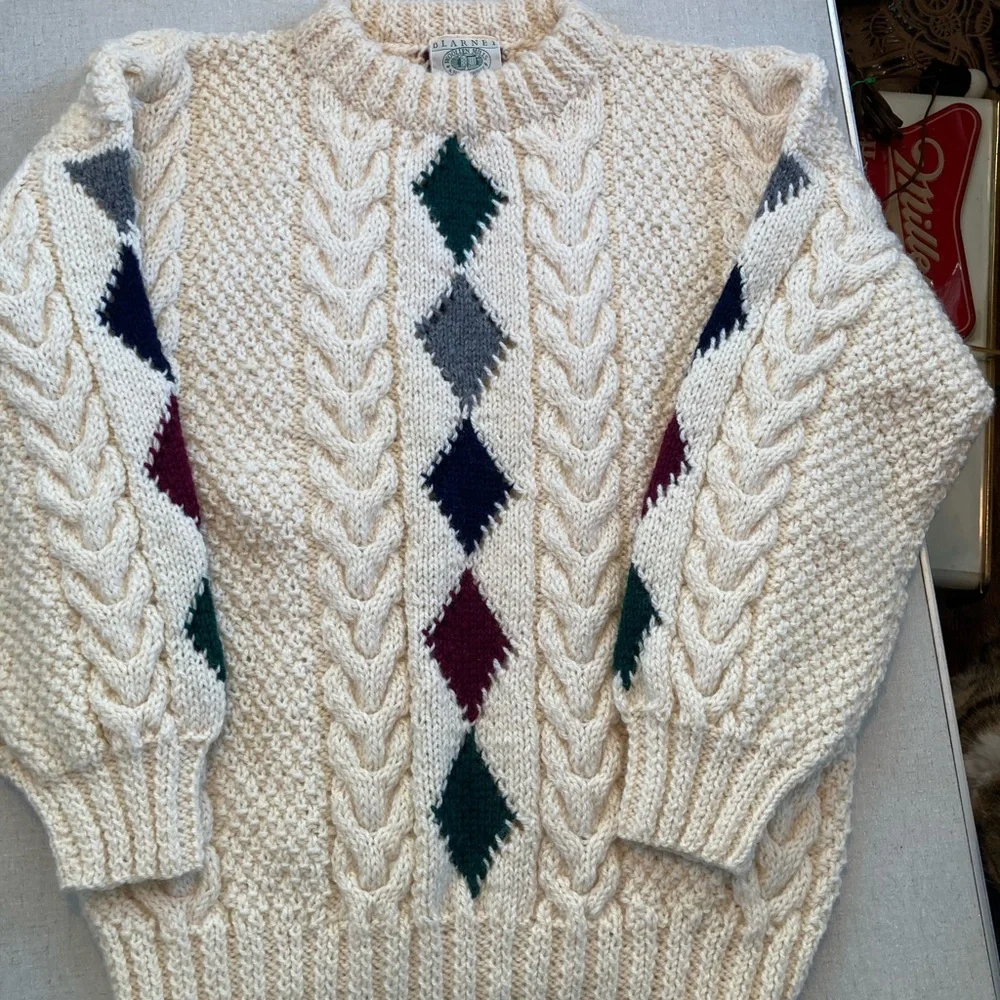 Vintage, Blarney Woolen Mills 100% New Wool, Traditional Aran, Handknit, Sweater - Picture 5 of 12